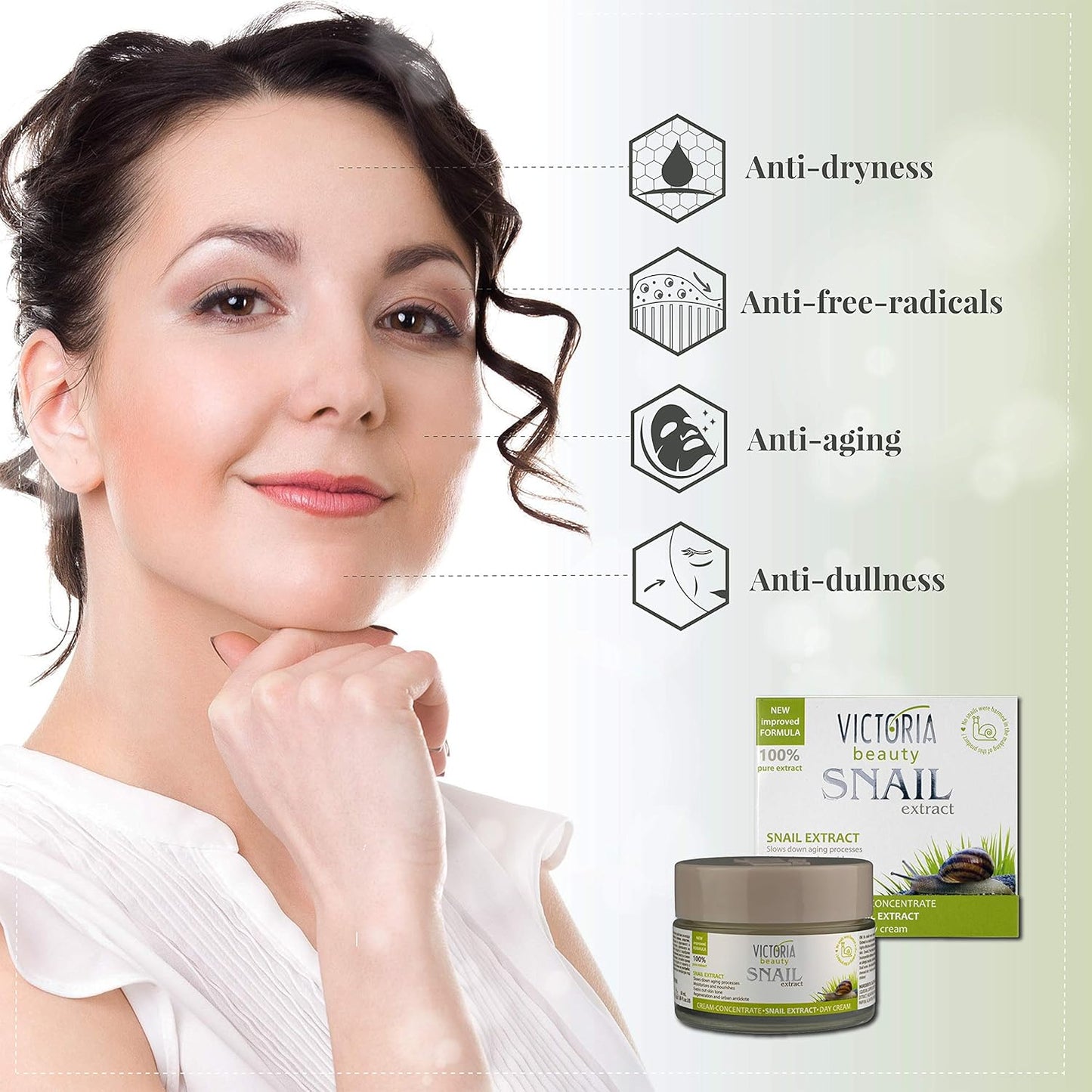 Victoria Beauty Schneckenschleim Creme Mit Hyaluron Und Collagen, Schneckencreme Gegen Falten Und Augenringe, Gesichtscreme Für Frauen Und Männer, Wirkame Gesichtspflege, Snail Cream Moisturizer, 50Ml