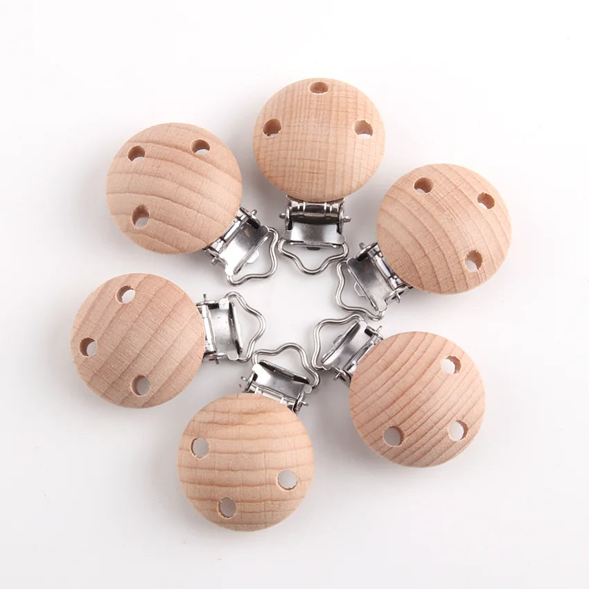 Beech Wooden Baby Teether Pacifier Clipmetal Nursing Accessories Chewable Teething Diy Wooden Clips Accessories