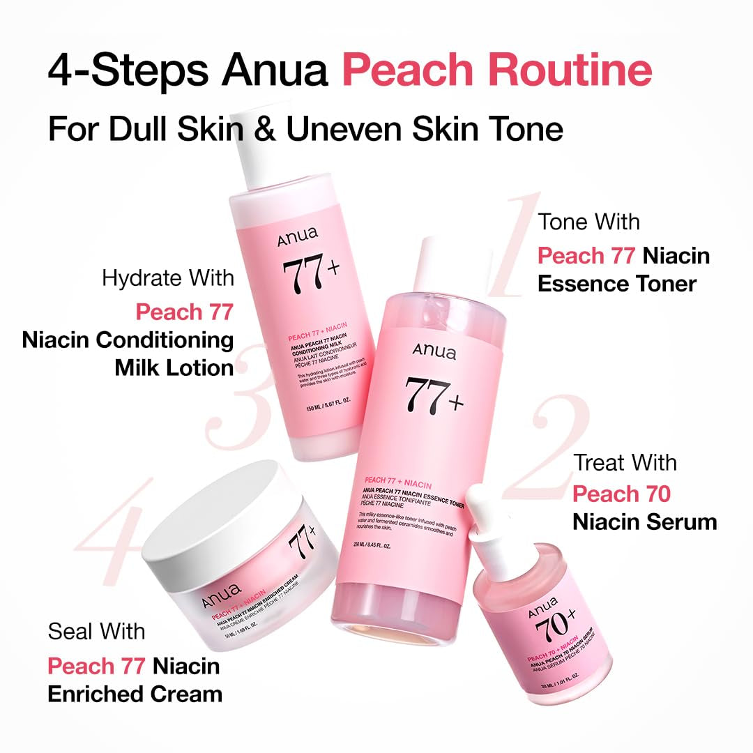 ANUA Peach 77 Niacin Essence Toner, Aufhellender Toner Für Das Gesicht, Niacinamid, Panthenol, Ceramide, Gesichtswasser Für Glashaut, Koreanische Hautpflege, 250 Ml/8,45 Fl.Oz.