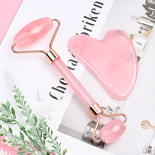 New 2PCS Gua Sha Facial Stone Facial Massager Roller Skin Care Tools Gousha Stone for the Face Roller Gouache Scraper LBHL07