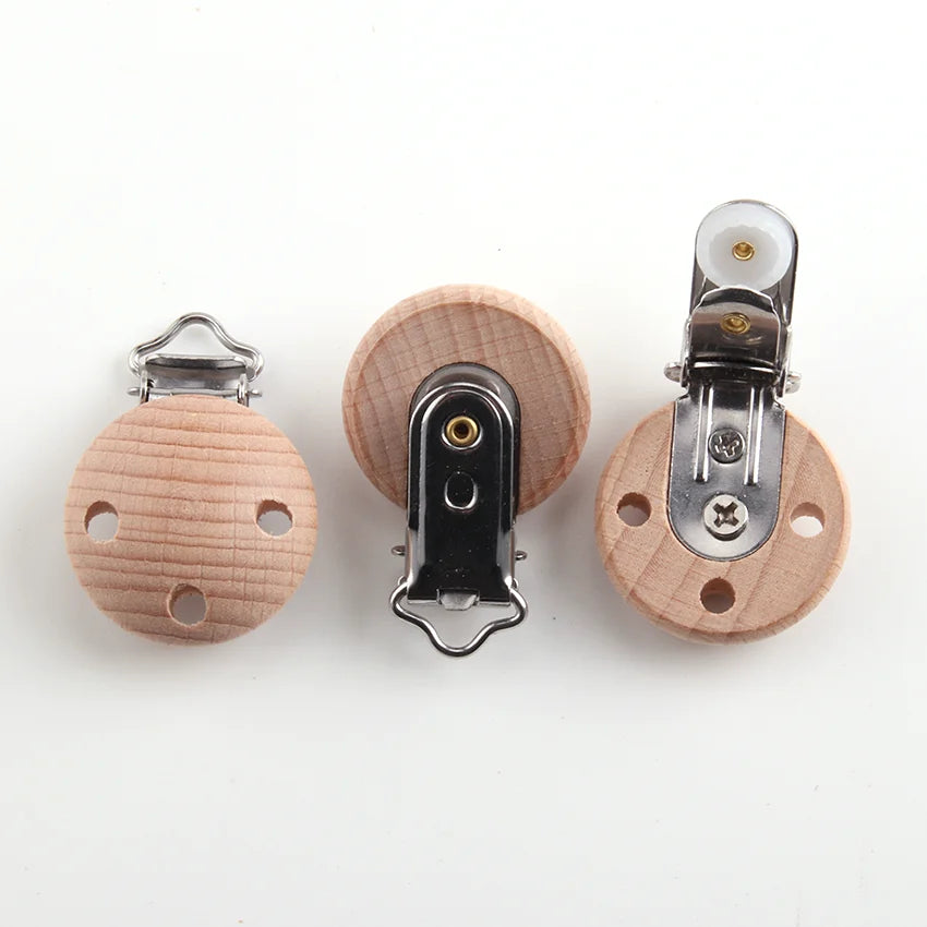 Beech Wooden Baby Teether Pacifier Clipmetal Nursing Accessories Chewable Teething Diy Wooden Clips Accessories
