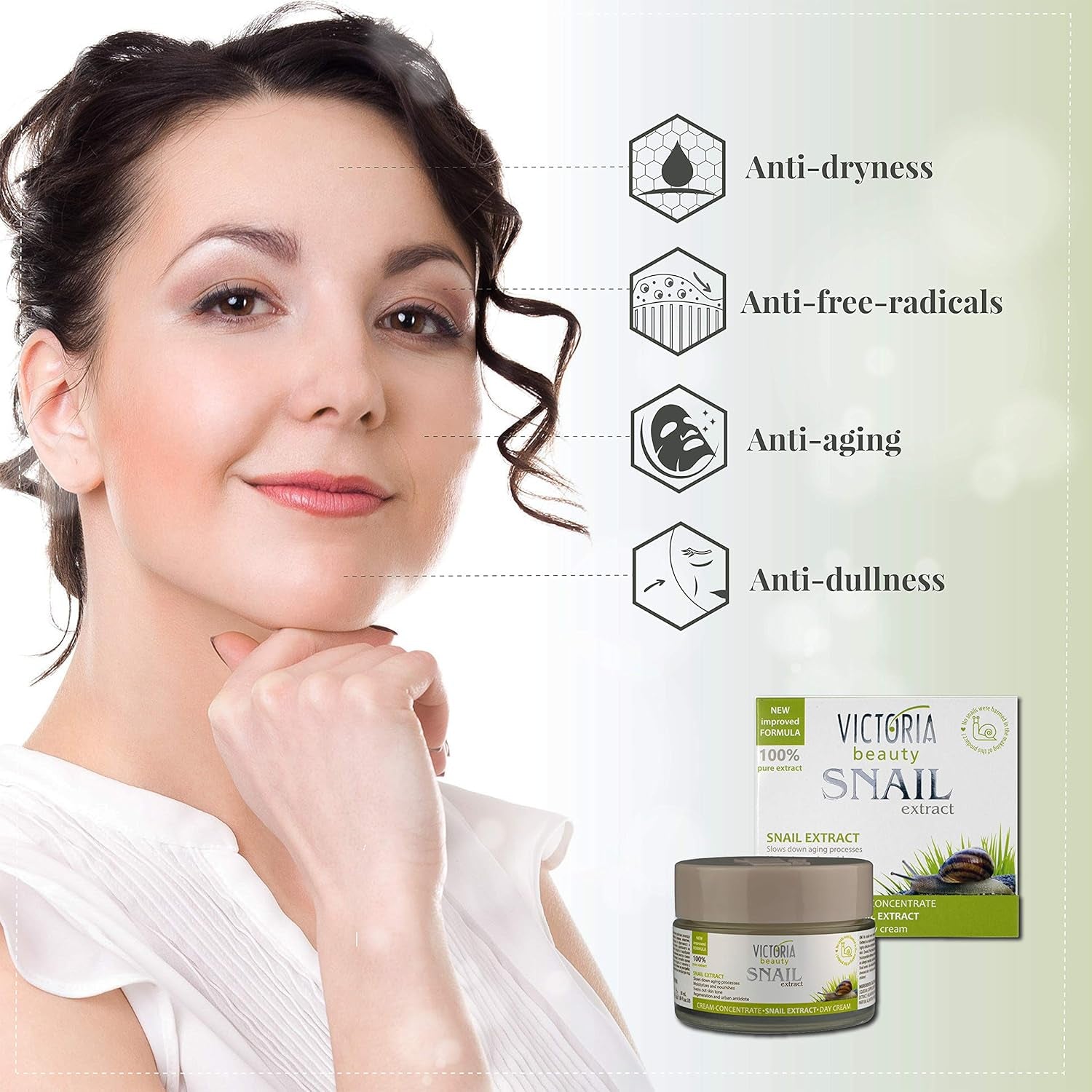 Victoria Beauty Schneckenschleim Creme Mit Hyaluron Und Collagen, Schneckencreme Gegen Falten Und Augenringe, Gesichtscreme Für Frauen Und Männer, Wirkame Gesichtspflege, Snail Cream Moisturizer, 50Ml