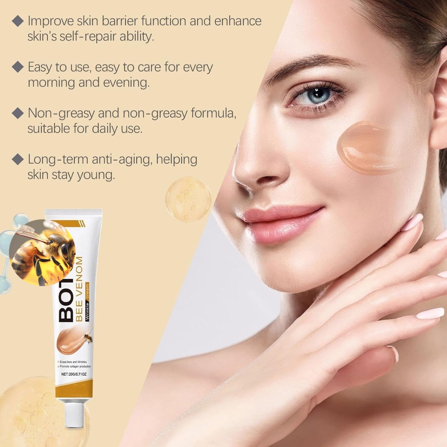 2025 Bienengift Anti-Falten-Creme, Neuer Bienengift-Faltenentfernungscreme, Anti-Falten-Feuchtigkeitscreme Für Gesicht Und Hals, Bee Venom Anti-Falten-Creme Für Alle Hauttypen (3)