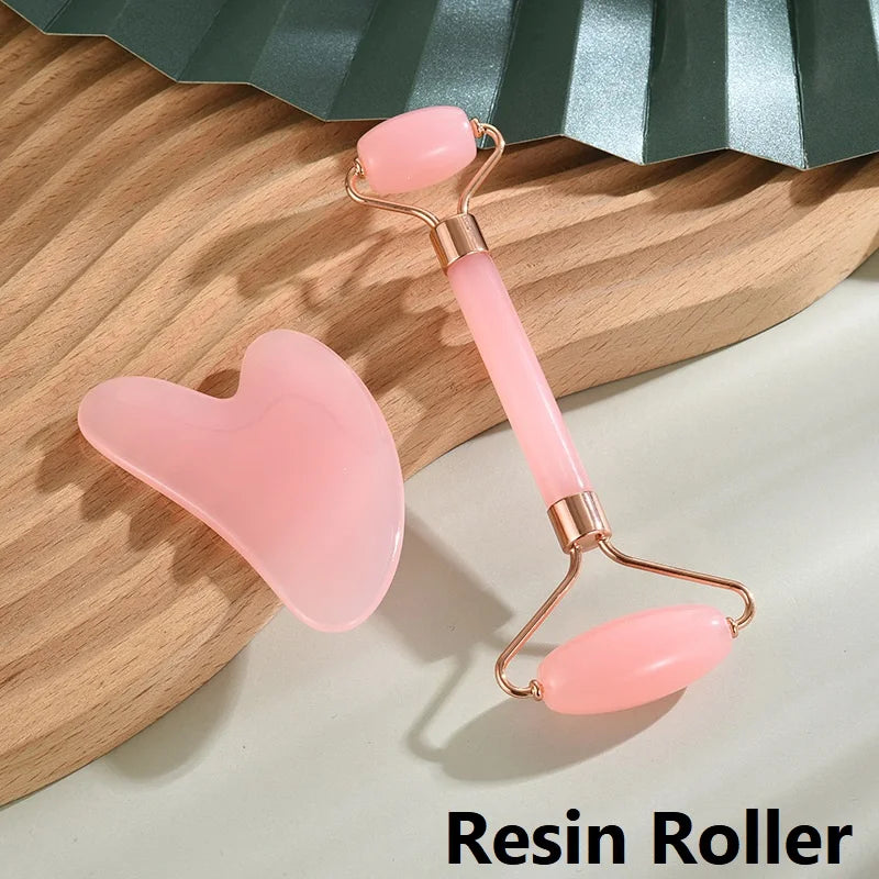 New 2PCS Gua Sha Facial Stone Facial Massager Roller Skin Care Tools Gousha Stone for the Face Roller Gouache Scraper LBHL07