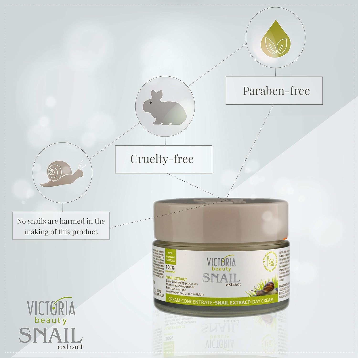 Victoria Beauty Schneckenschleim Creme Mit Hyaluron Und Collagen, Schneckencreme Gegen Falten Und Augenringe, Gesichtscreme Für Frauen Und Männer, Wirkame Gesichtspflege, Snail Cream Moisturizer, 50Ml