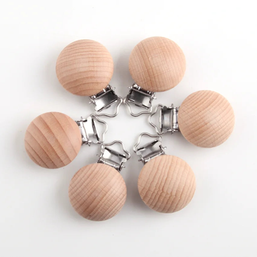 Beech Wooden Baby Teether Pacifier Clipmetal Nursing Accessories Chewable Teething Diy Wooden Clips Accessories
