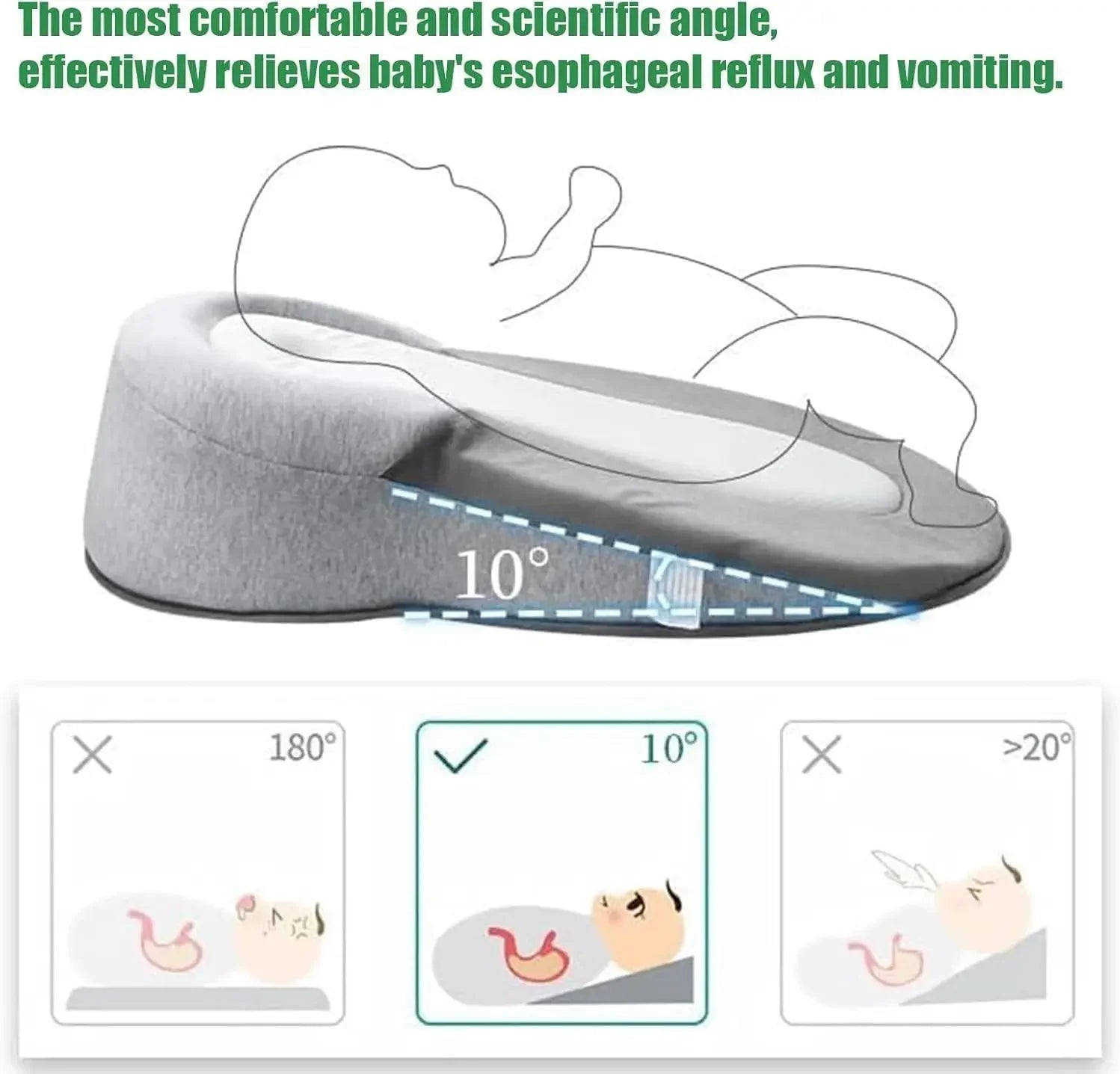 TINSOL New Baby Wedge Pillow for Newborns, Infant Feeding Support Nursing Anti-Reflux Pillow Reduces Spit-Up with Safety Straps
