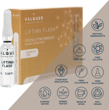 Flash De Levage Des Ampoules Faciales De . Sérum Visage. Effet Lifting Immédiat. Tous Types De Peau. Avec De L'Acide Hyaluronique. Anti-Rides - 5 Unités X 2 Ml