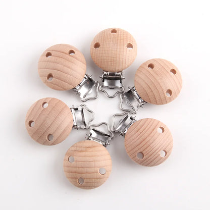 Beech Wooden Baby Teether Pacifier Clipmetal Nursing Accessories Chewable Teething Diy Wooden Clips Accessories