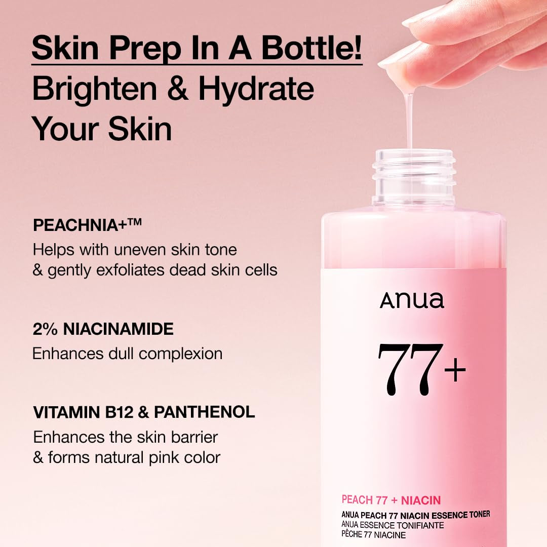 ANUA Peach 77 Niacin Essence Toner, Aufhellender Toner Für Das Gesicht, Niacinamid, Panthenol, Ceramide, Gesichtswasser Für Glashaut, Koreanische Hautpflege, 250 Ml/8,45 Fl.Oz.