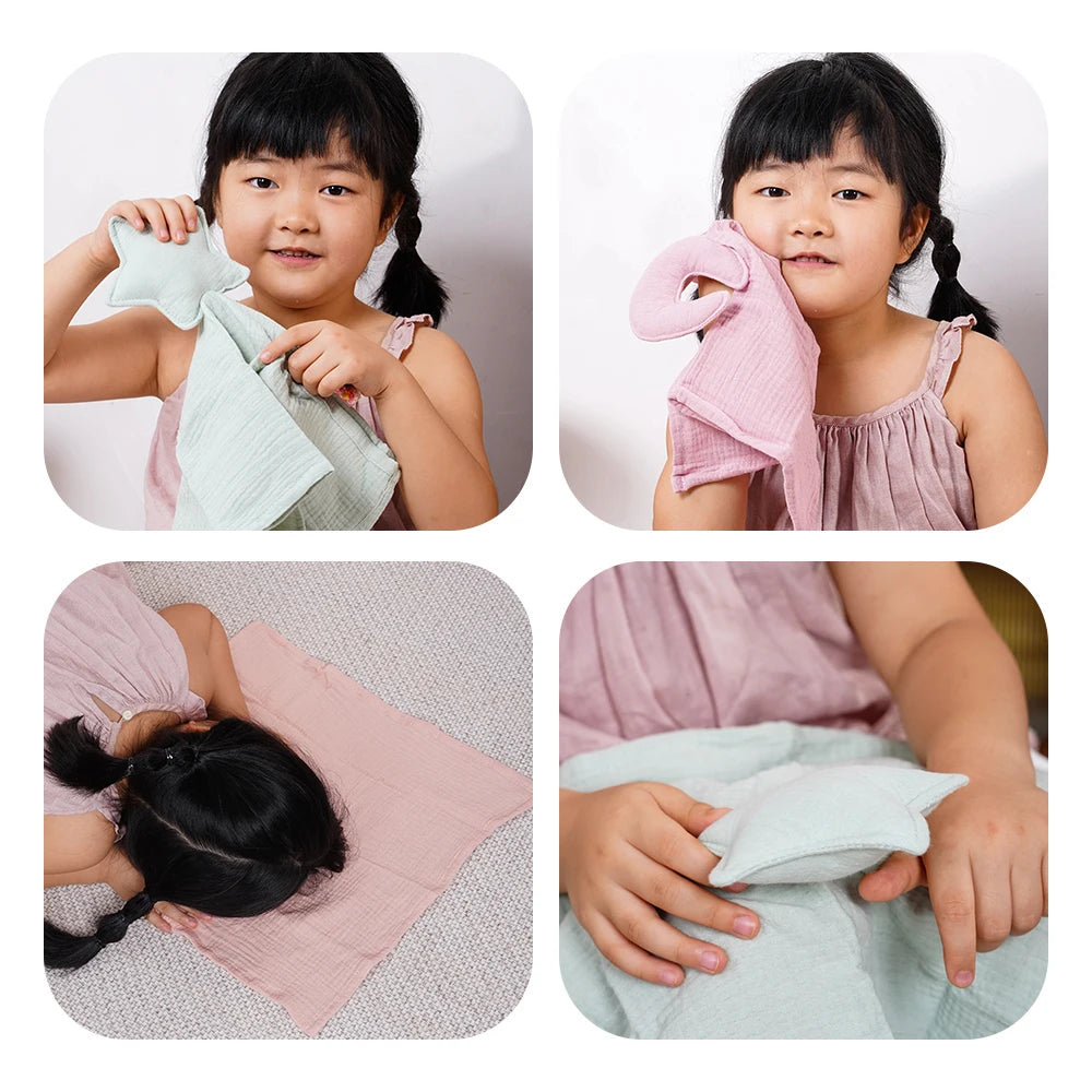 New Plain Colour Star&Moon Model 40*40CM Super Skin-Friendly Pure Cotton Baby Sleep Soothing Towel &Toy
