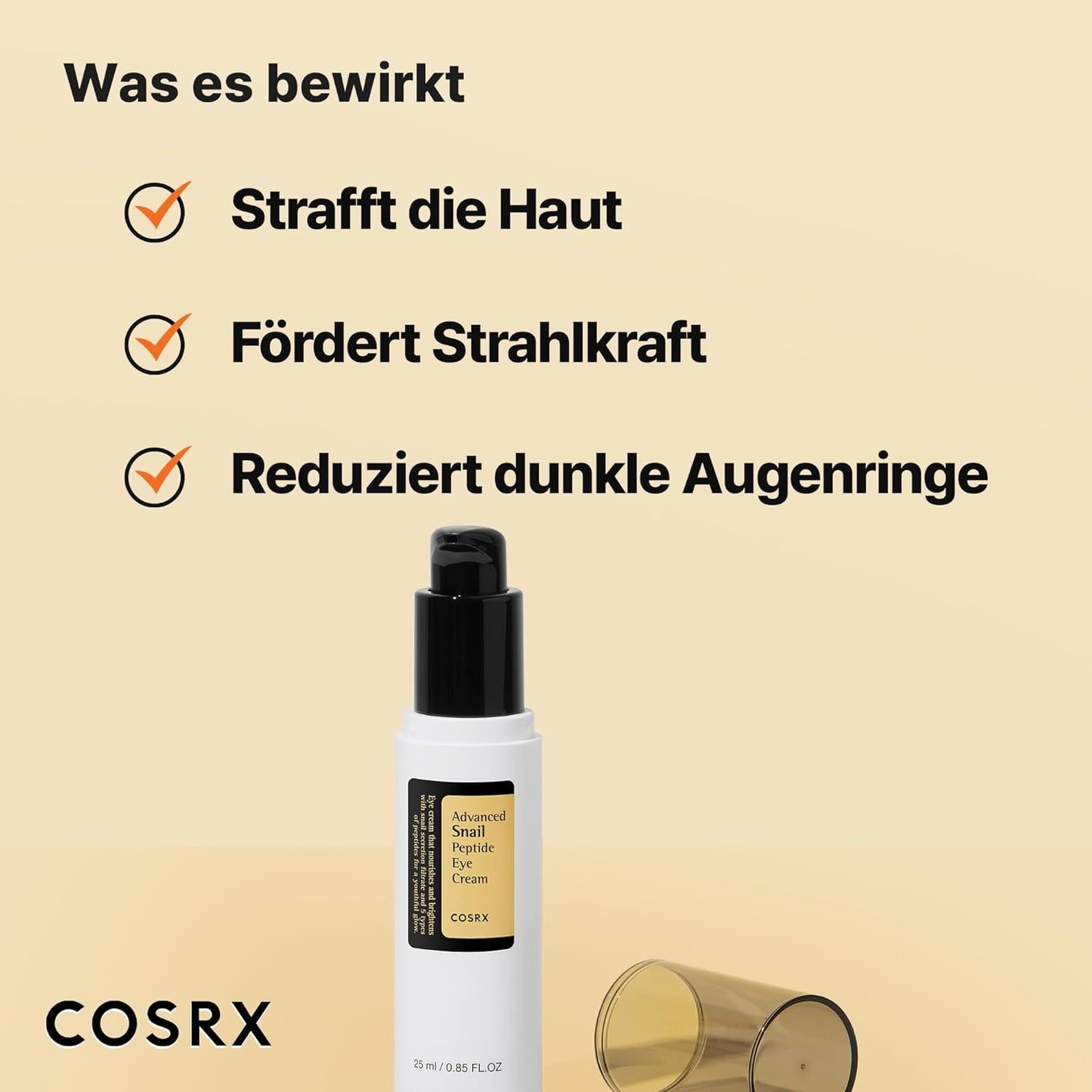 COSRX Snail Peptide Eye Cream Mit 73,7% Schneckenschleim Und Hyaluronsäure - Aufhellende Anti-Aging Korean Augencreme Gegen Feine Linien Und Dunkle Kreise, 25Ml, Korean Skincare
