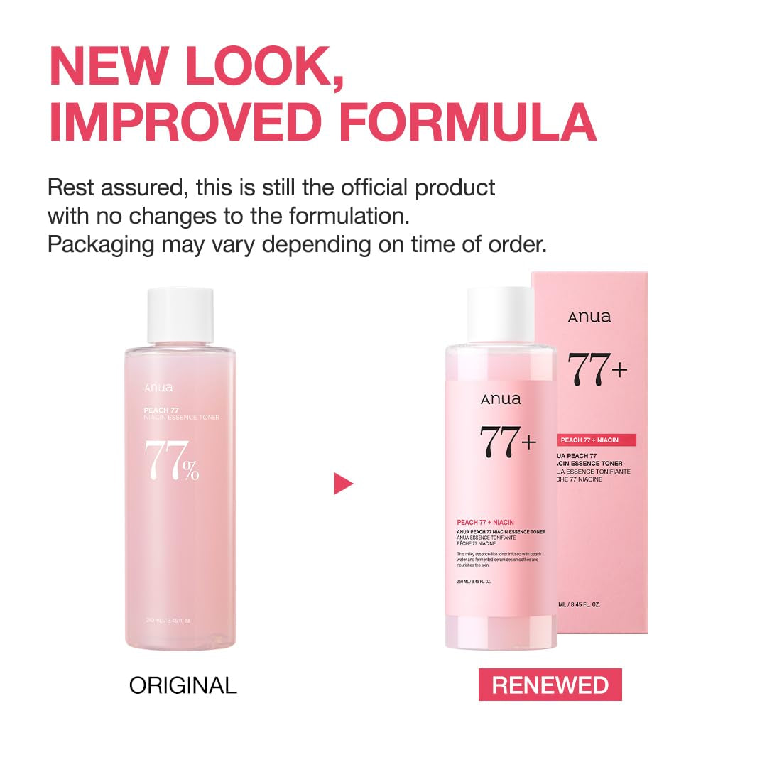 ANUA Peach 77 Niacin Essence Toner, Aufhellender Toner Für Das Gesicht, Niacinamid, Panthenol, Ceramide, Gesichtswasser Für Glashaut, Koreanische Hautpflege, 250 Ml/8,45 Fl.Oz.