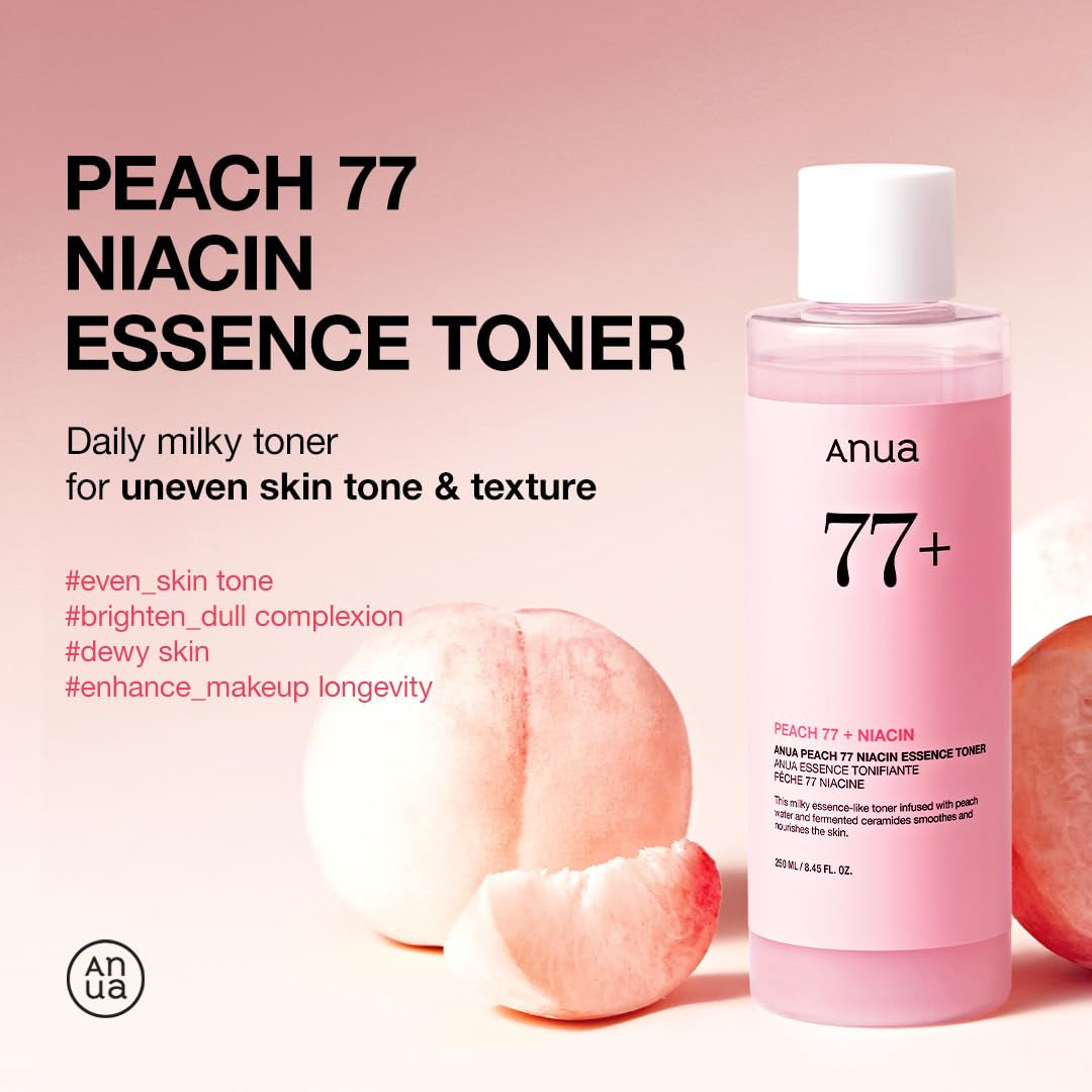 ANUA Peach 77 Niacin Essence Toner, Aufhellender Toner Für Das Gesicht, Niacinamid, Panthenol, Ceramide, Gesichtswasser Für Glashaut, Koreanische Hautpflege, 250 Ml/8,45 Fl.Oz.