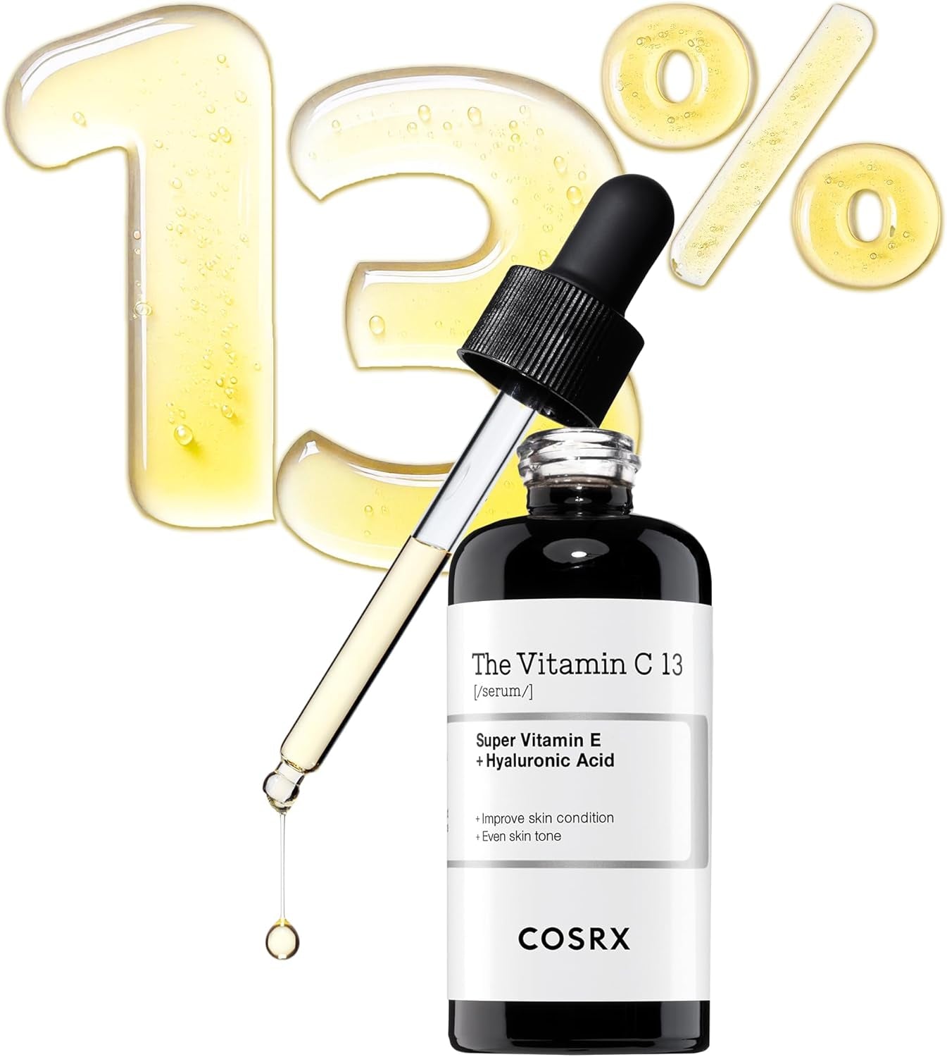 Pure Vitamin C 13% Serum with Vitamin E & Hyaluronic Acid, Siero Viso Illuminante E Idratante per Linee Sottili, Tono Della Pelle Irregolare E Pelle Spenta, 0,67Fl.Oz/20Ml, Korean Skincare