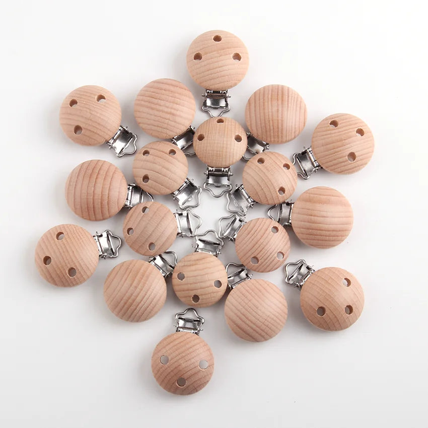 Beech Wooden Baby Teether Pacifier Clipmetal Nursing Accessories Chewable Teething Diy Wooden Clips Accessories