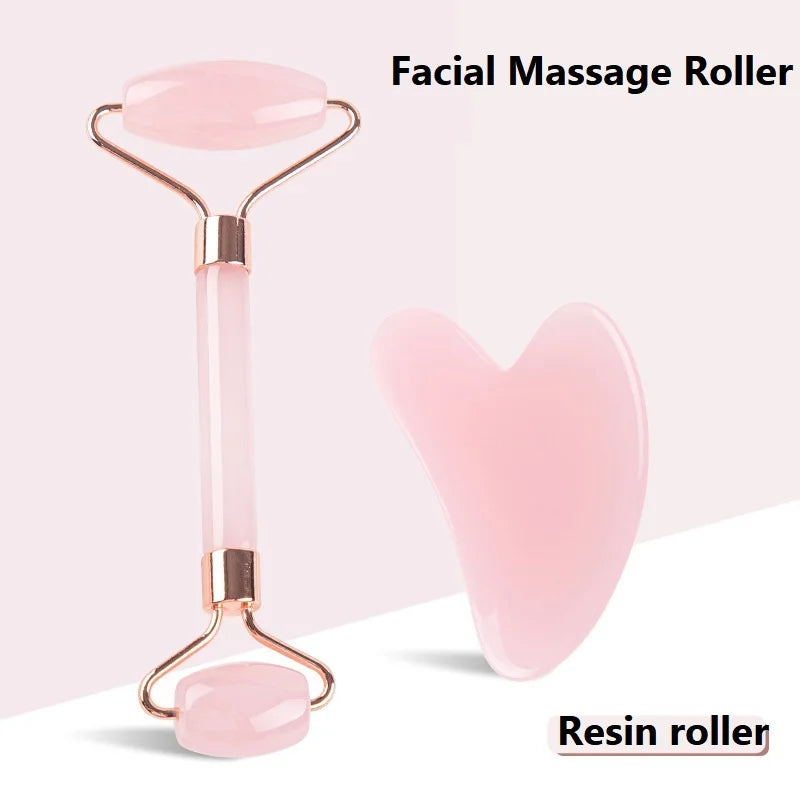 New 2PCS Gua Sha Facial Stone Facial Massager Roller Skin Care Tools Gousha Stone for the Face Roller Gouache Scraper LBHL07