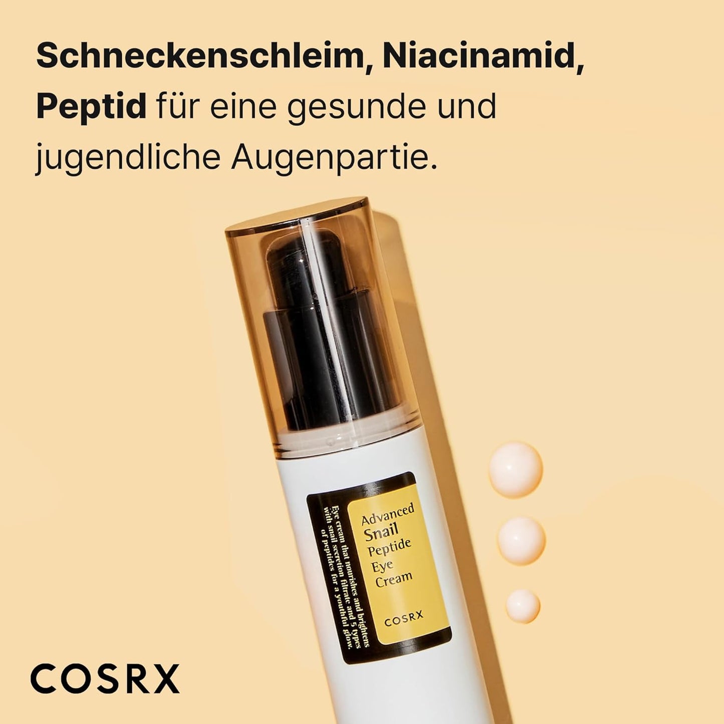 COSRX Snail Peptide Eye Cream Mit 73,7% Schneckenschleim Und Hyaluronsäure - Aufhellende Anti-Aging Korean Augencreme Gegen Feine Linien Und Dunkle Kreise, 25Ml, Korean Skincare