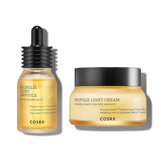 Glowing Honey Skin Duo- Propolis 73.5% Ampoule + Propolis 64.5% Cream, Ultimate Glow Boosting Set for Dry and Sensitive Skin, Honey Radiance, Korean Skin Care