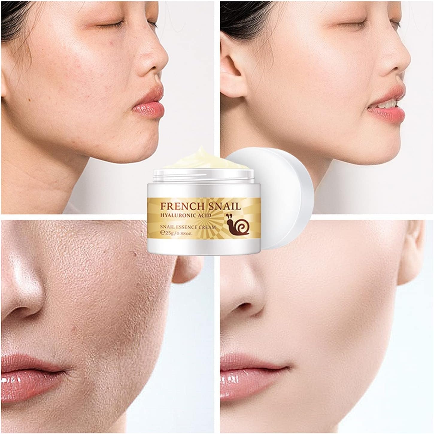 French Snail Repair Cream, Snail Essence Face Cream, Snail Extract Secretion Hyaluronic Acid Moisture Facial Cream, Improve Skin Nourishing Collagen Essence Cream, 25G (2Pcs)