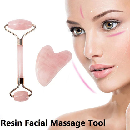 New 2PCS Gua Sha Facial Stone Facial Massager Roller Skin Care Tools Gousha Stone for the Face Roller Gouache Scraper LBHL07