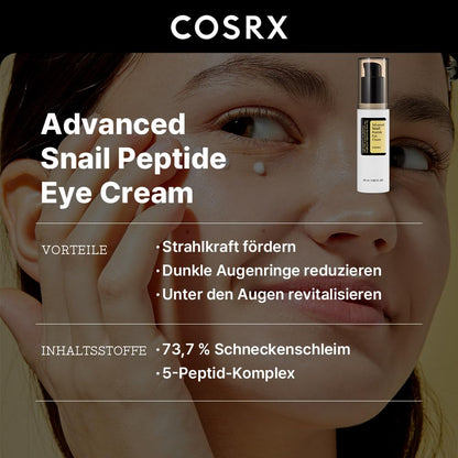 COSRX Snail Peptide Eye Cream Mit 73,7% Schneckenschleim Und Hyaluronsäure - Aufhellende Anti-Aging Korean Augencreme Gegen Feine Linien Und Dunkle Kreise, 25Ml, Korean Skincare